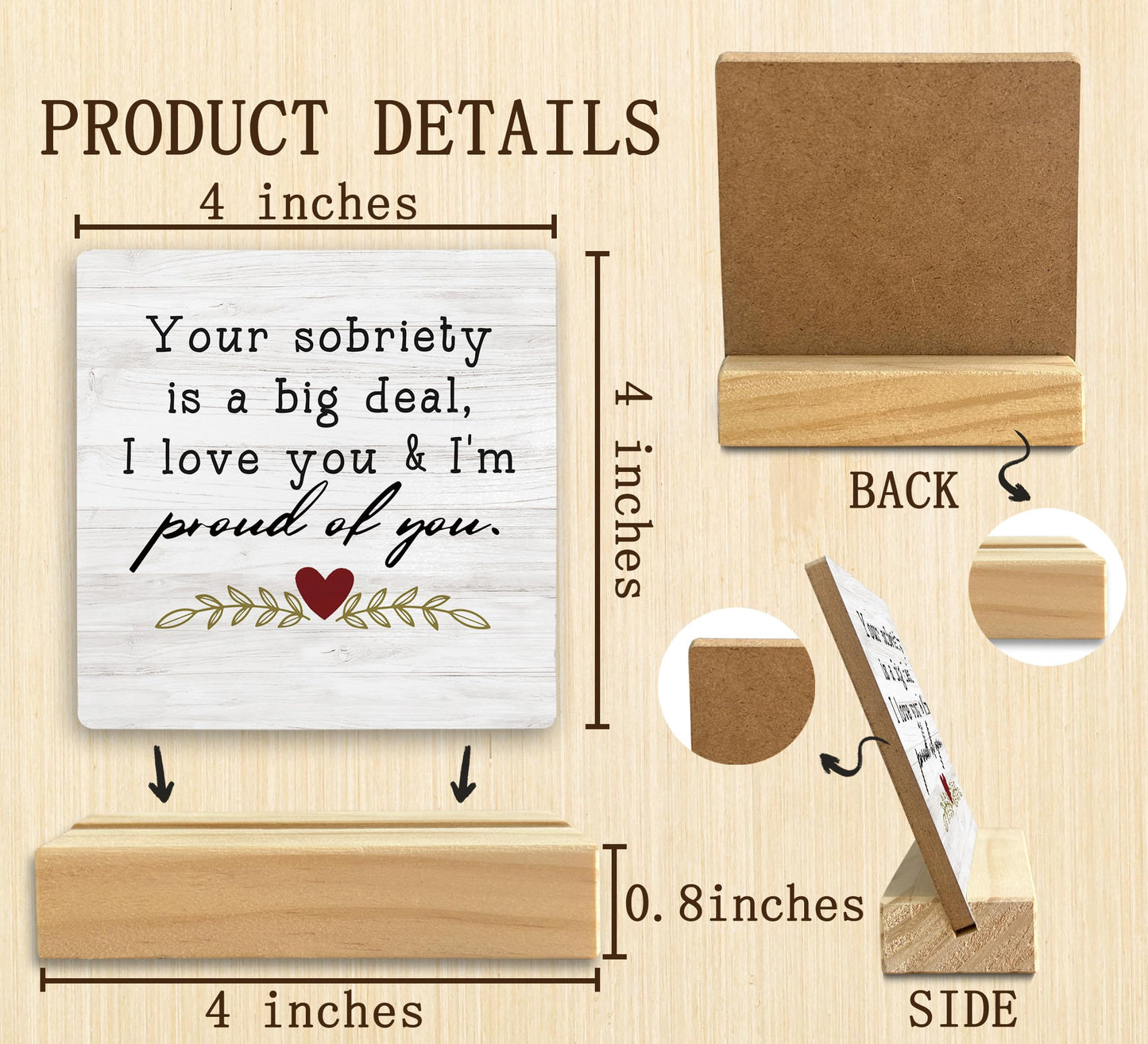 QASHWEY Sobriety Gifts for Women Men - Your Sobriety is a Big Deal Wood Plaque Sign Desk Decor, Encouraging Gifts, Recovery Gift,Motivational Wood Plaque Sign Desk Decor with Wooden Stand for Home