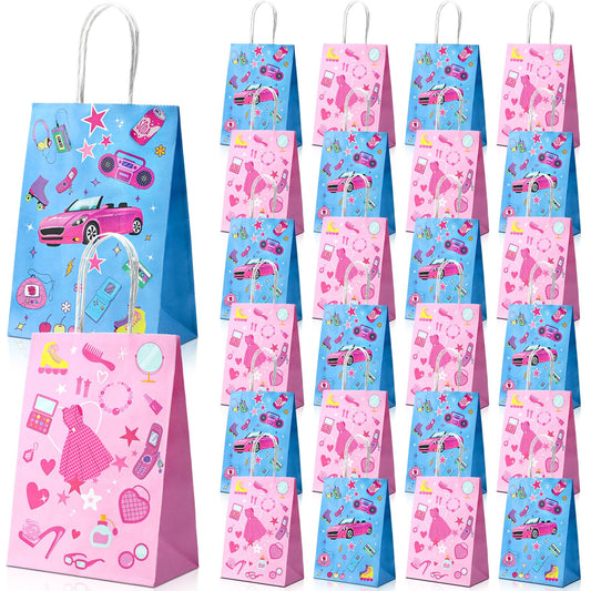 Dansydaisy 24 Pcs Hot Pink Goodie Bags Princess Gift Princess Party Favor Cute Candy Treat Bags with Handles for Birthday Party Favor Supplies Decorations