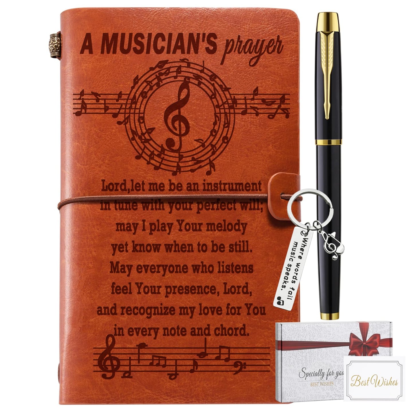 Music Gifts Men Women, Music Lovers gifts Musician Prayer Leather Journal Notebook Gift for Teacher Appreciation Birthday Christmas Retirement