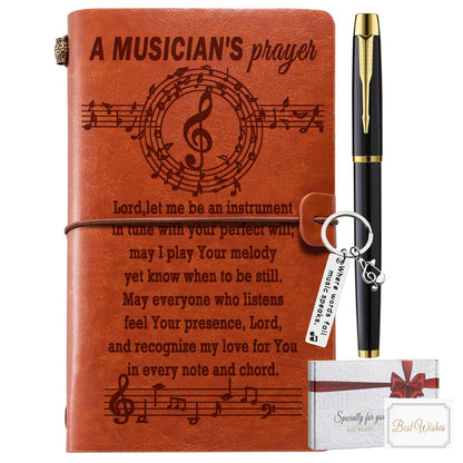 Music Gifts Men Women, Music Lovers gifts Musician Prayer Leather Journal Notebook Gift for Teacher Appreciation Birthday Christmas Retirement