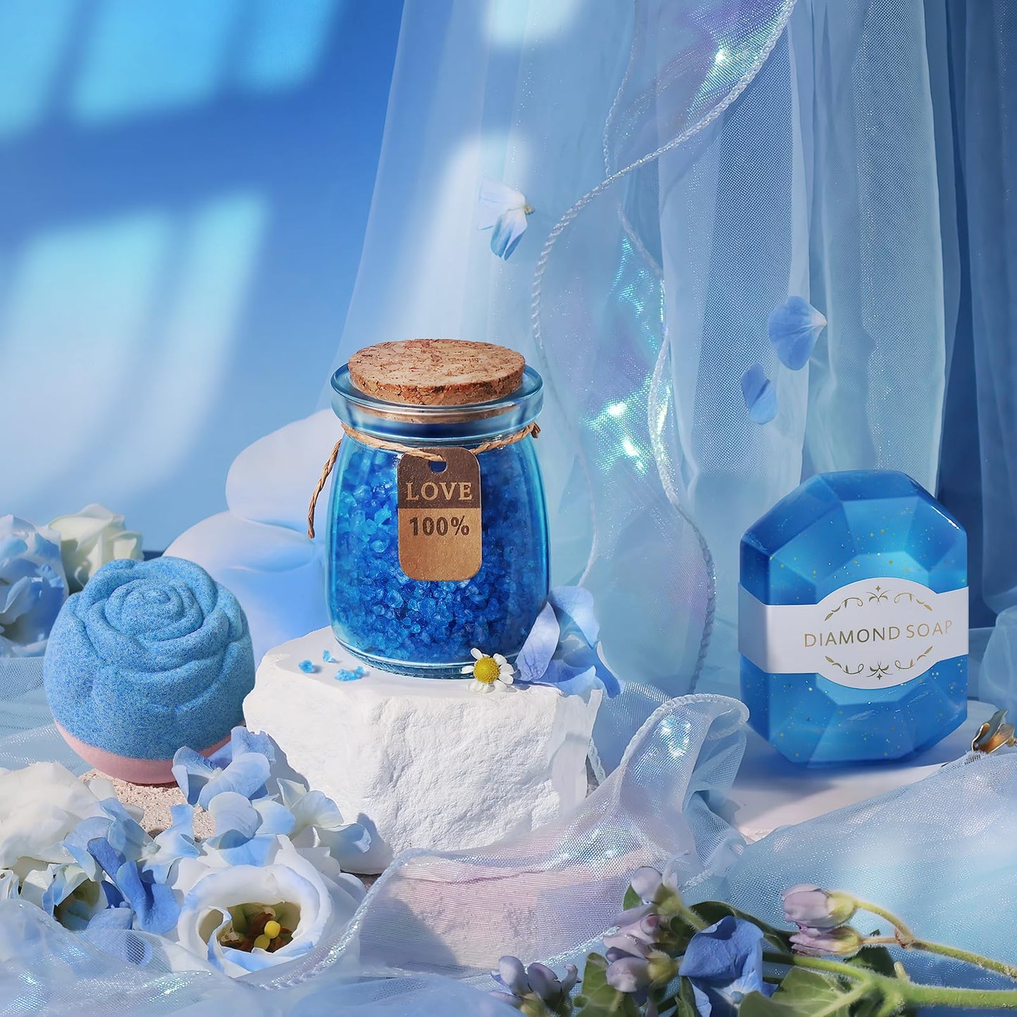 Gifts for Women, Luxury Birthday Gifts for Mom Sister Girlfriend Grandma Bestie Daughter Her, Teacher Appreciation Graduation Gift, Self Care Relaxing Spa Gift Basket Blue