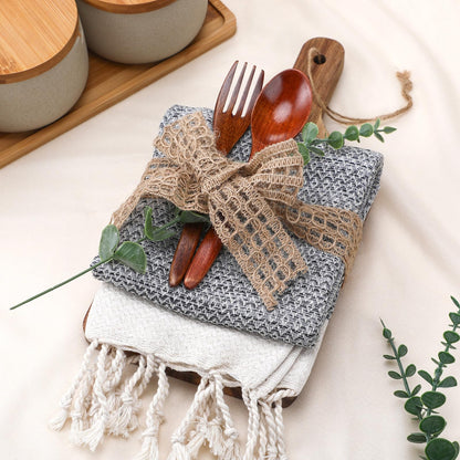 Reallnaive 6 Pcs Hostess Gifts Set for Women Housewarming Gifts Include Cutting Board Cotton Turkish Hand Towel Spoon Fork Eucalyptus Stem and Hemp Rope for Wedding Party Newlywed Homeowner Kitchen