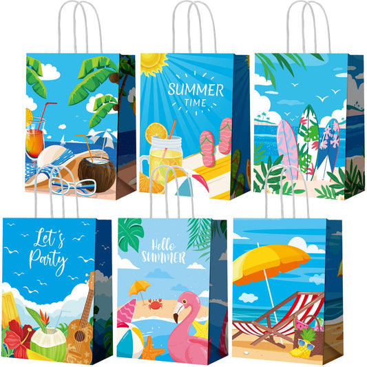 Leinuosen 30 Pcs Summer Beach Goodie Bags Summer Treat gifts Pool Snacks and Candy Bags with Handle for Hawaii Theme Kids Adults Birthday Baby Shower Favors, 8.3 x 5.9 x 3.1 Inch
