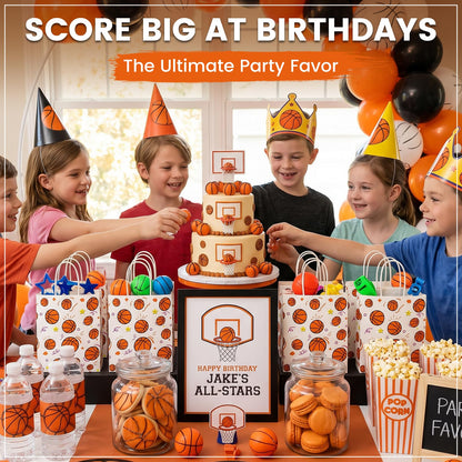 VGOODALL 24 Pack Gift Bags, 5.5" x 2.8" x 8" Basketball Party Favor Bags with Handles for Sports Themed Party Girls Boys Birthday Decoration