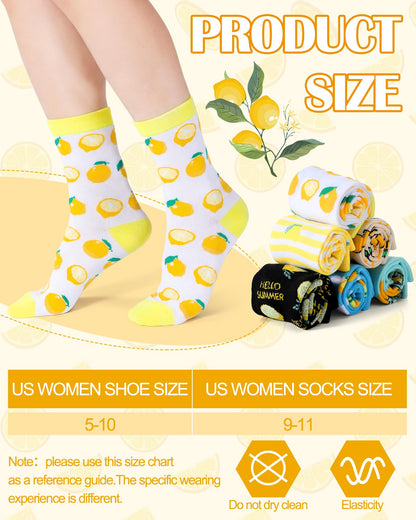 Skicuff 6 Pairs Funny Lemon Socks for Women Girls Lemon Themed Gifts Novelty Fruit Casual Crew Socks with Humor Sayings for Summer Fruit Party Favors Mother's Day Birthday Gifts
