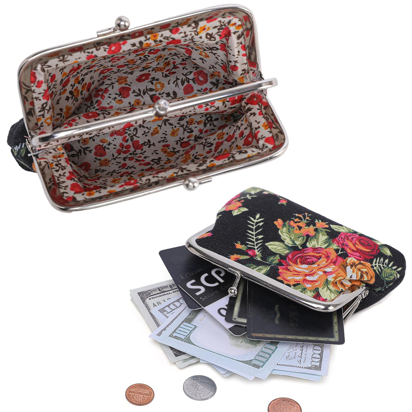 Cute Floral Buckle Coin Purses Vintage Pouch Kiss-lock Change Purse Wallets…