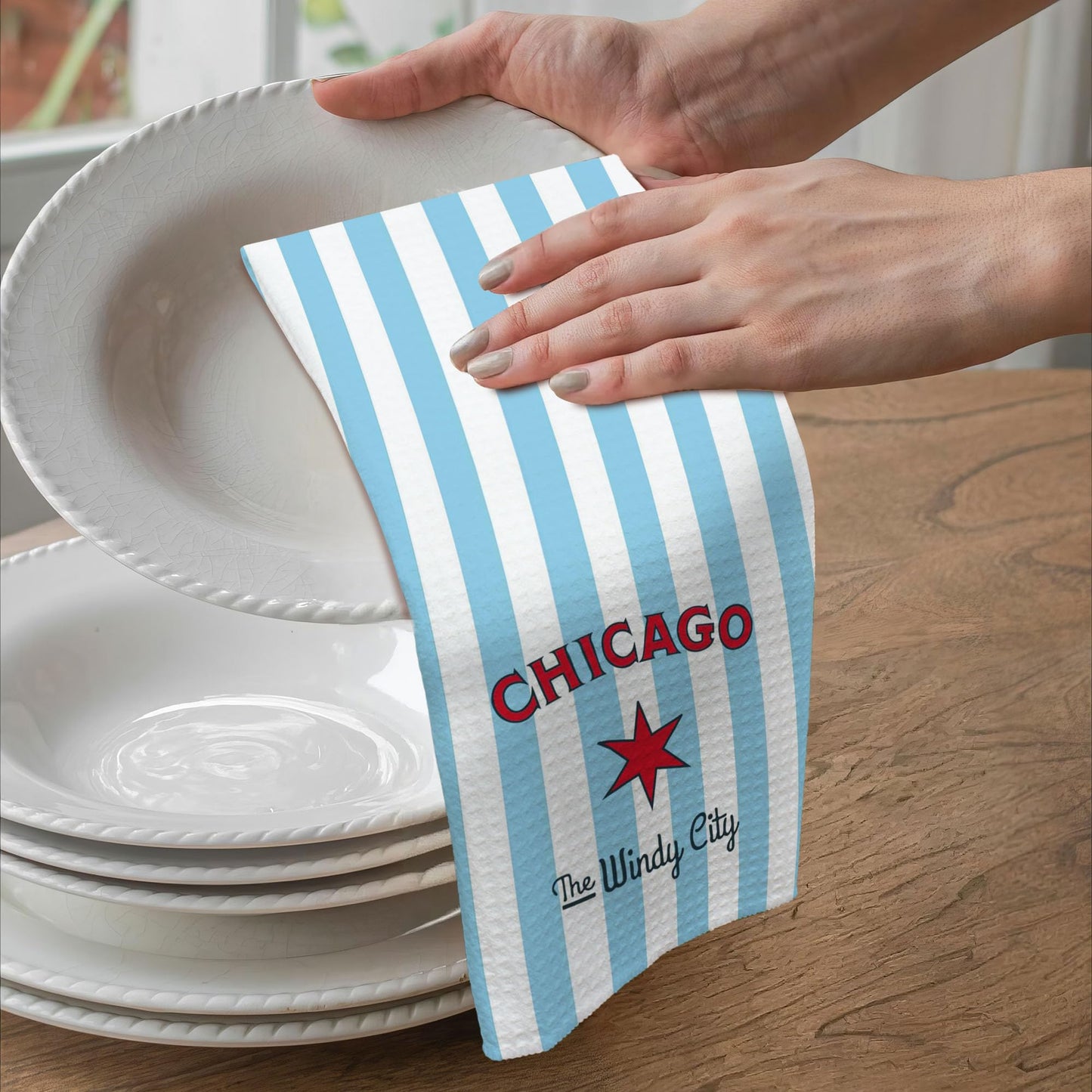 Funny Blue Striped Cute Kitchen Towels – Chicago “The Windy City” Polyester Hand Towel for Home Bars & Tea Rooms, Smart Kitchen Gifts and Housewarming Gift, Also Great as Bar Towels.16 x 24(205)