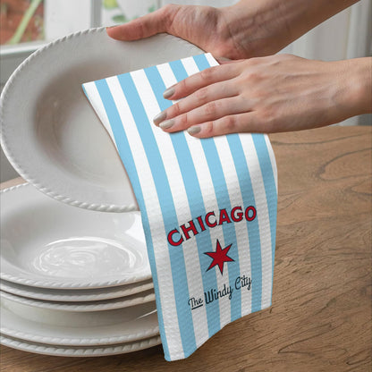 Funny Blue Striped Cute Kitchen Towels – Chicago “The Windy City” Polyester Hand Towel for Home Bars & Tea Rooms, Smart Kitchen Gifts and Housewarming Gift, Also Great as Bar Towels.16 x 24(205)