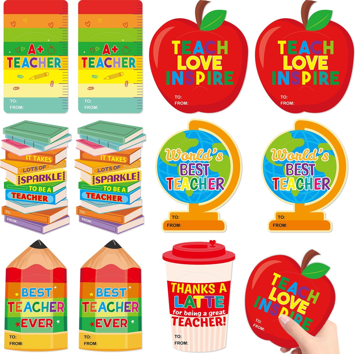 Fancy Land Teacher Gift Card Holder Back to School Teacher Appreciation Gift Cards Sleeves for Kids Students Gratitude Supplies 12Pcs