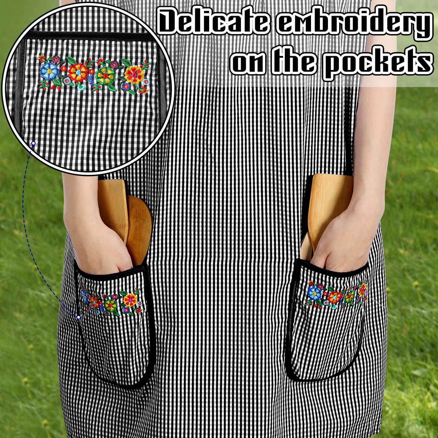 Coume Traditional Mexican Apron for Women Pocket Beautiful Flower Embroidery Apron Mandile Para Mujer Grandma Gift