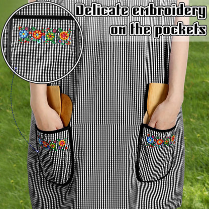 Coume Traditional Mexican Apron for Women Pocket Beautiful Flower Embroidery Apron Mandile Para Mujer Grandma Gift
