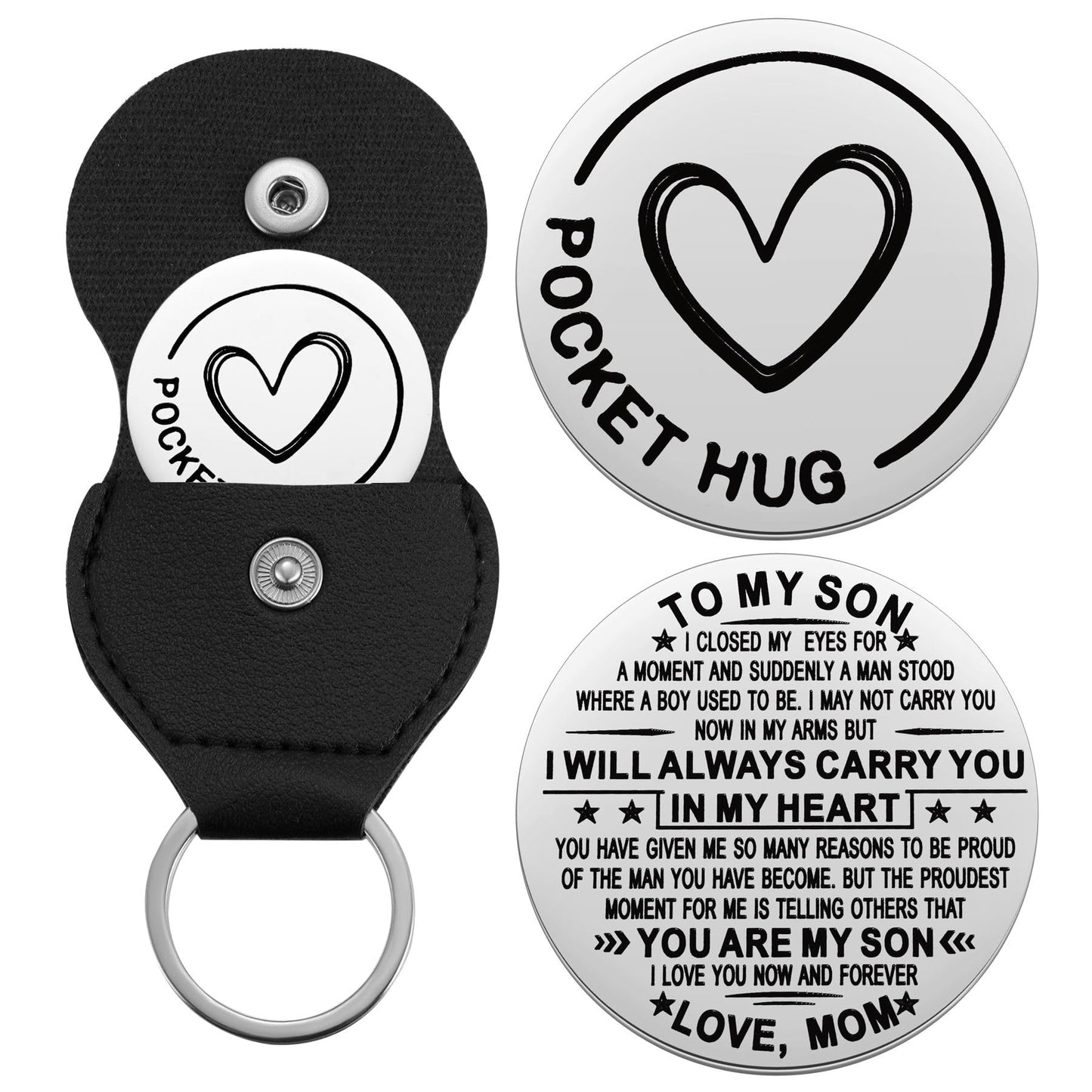Aesnefe Pocket Hug Token Inspirational Reminder Gifts Mental Health Thinking of You Gift Self Love with PU Leather Keychain