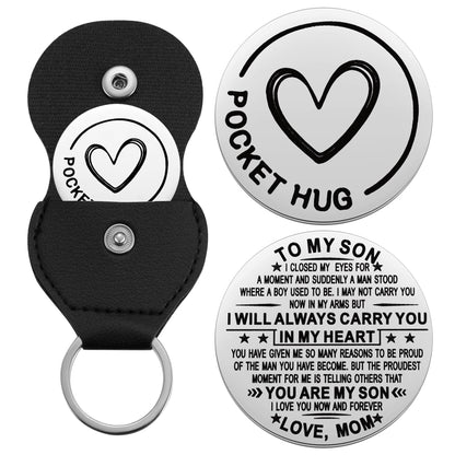 Aesnefe Pocket Hug Token Inspirational Reminder Gifts Mental Health Thinking of You Gift Self Love with PU Leather Keychain