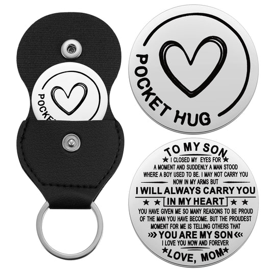 Aesnefe Pocket Hug Token Inspirational Reminder Gifts Mental Health Thinking of You Gift Self Love with PU Leather Keychain