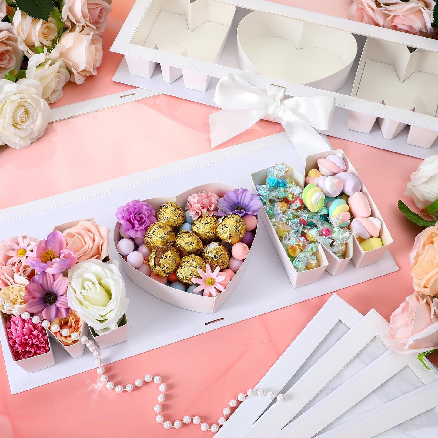 Ireer 6 Pcs Mom Flower Gift Box Letter Shaped Fillable Cardboard Boxes for Mother's Day Empty Floral Arrangement Box for Flowers Chocolate Strawberries Treats and DIY Mother Gifts(White,Mom)