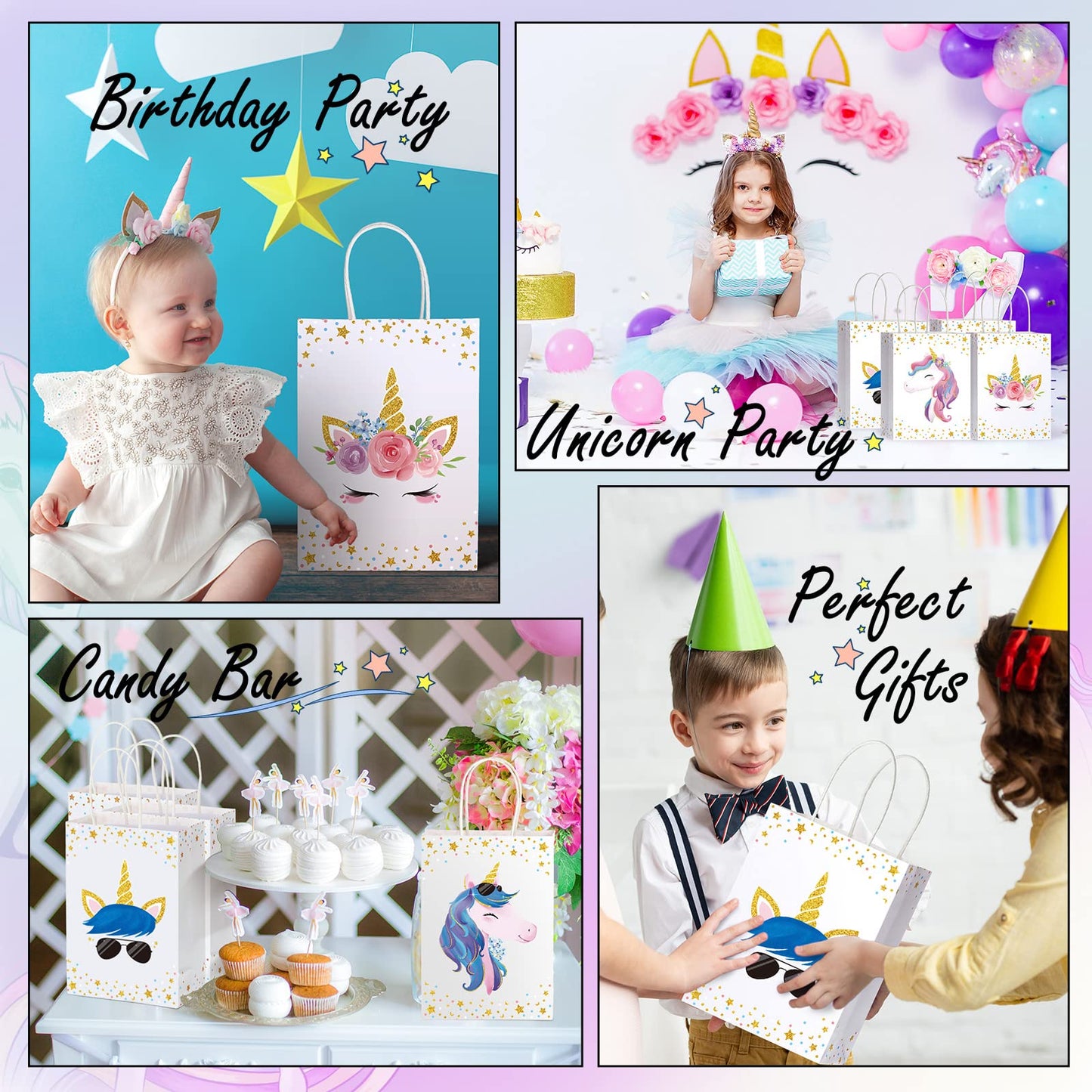 Crtiin 24 Pcs Unicorn Party Favor Bags for Birthday Party Supplies, Unicorn Gift Bag Goody Treat Candy Bags for Valentines Day Baby Shower Birthday Carnival Festivals Decorations