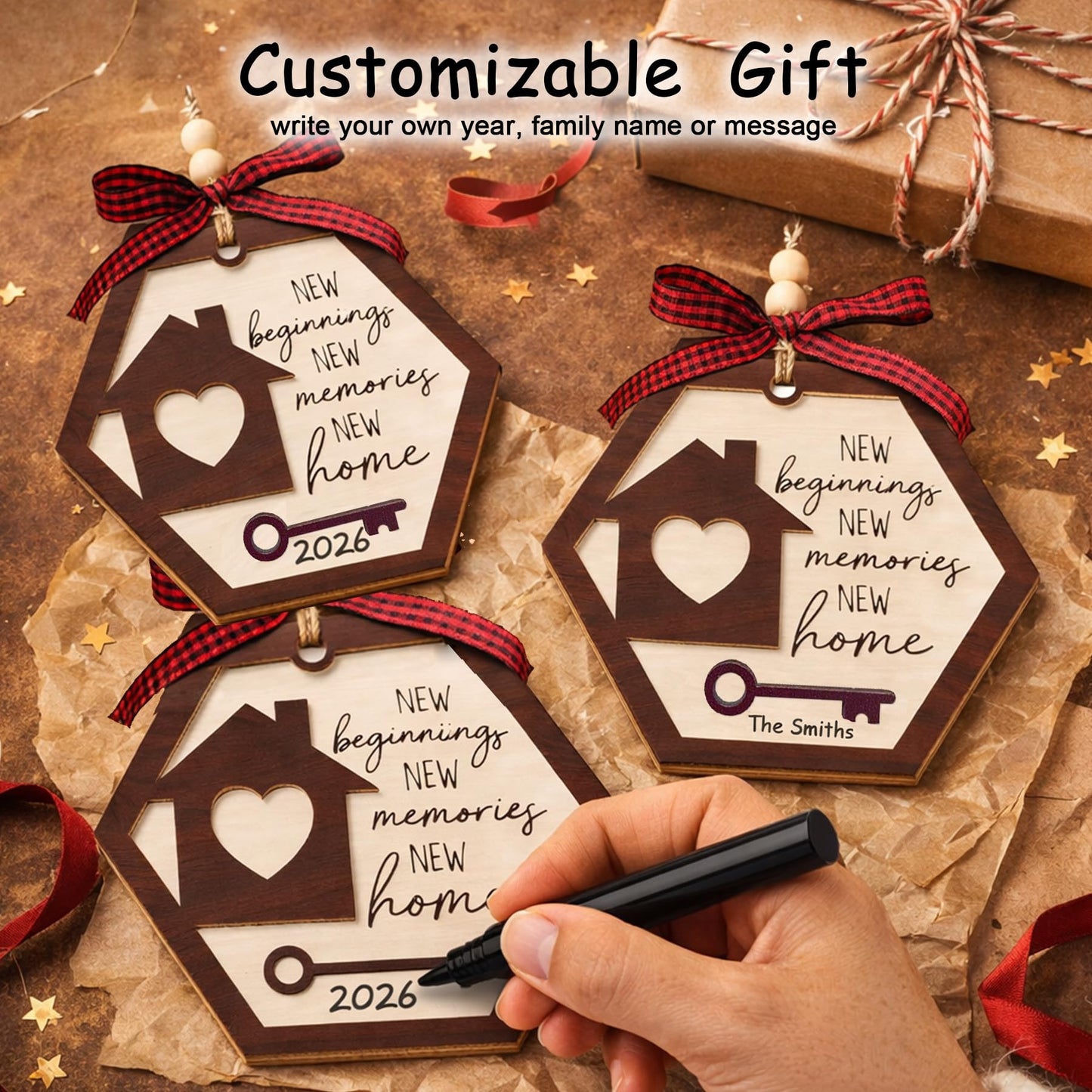 House Warming Gifts New Home - Customizable Housewarming Gifts for Women, Men, Couple, Homeowner, 2026 New Home Gift Ideas, Realtor Closing Gift, Wooden Ornament, New Beginnings Gifts