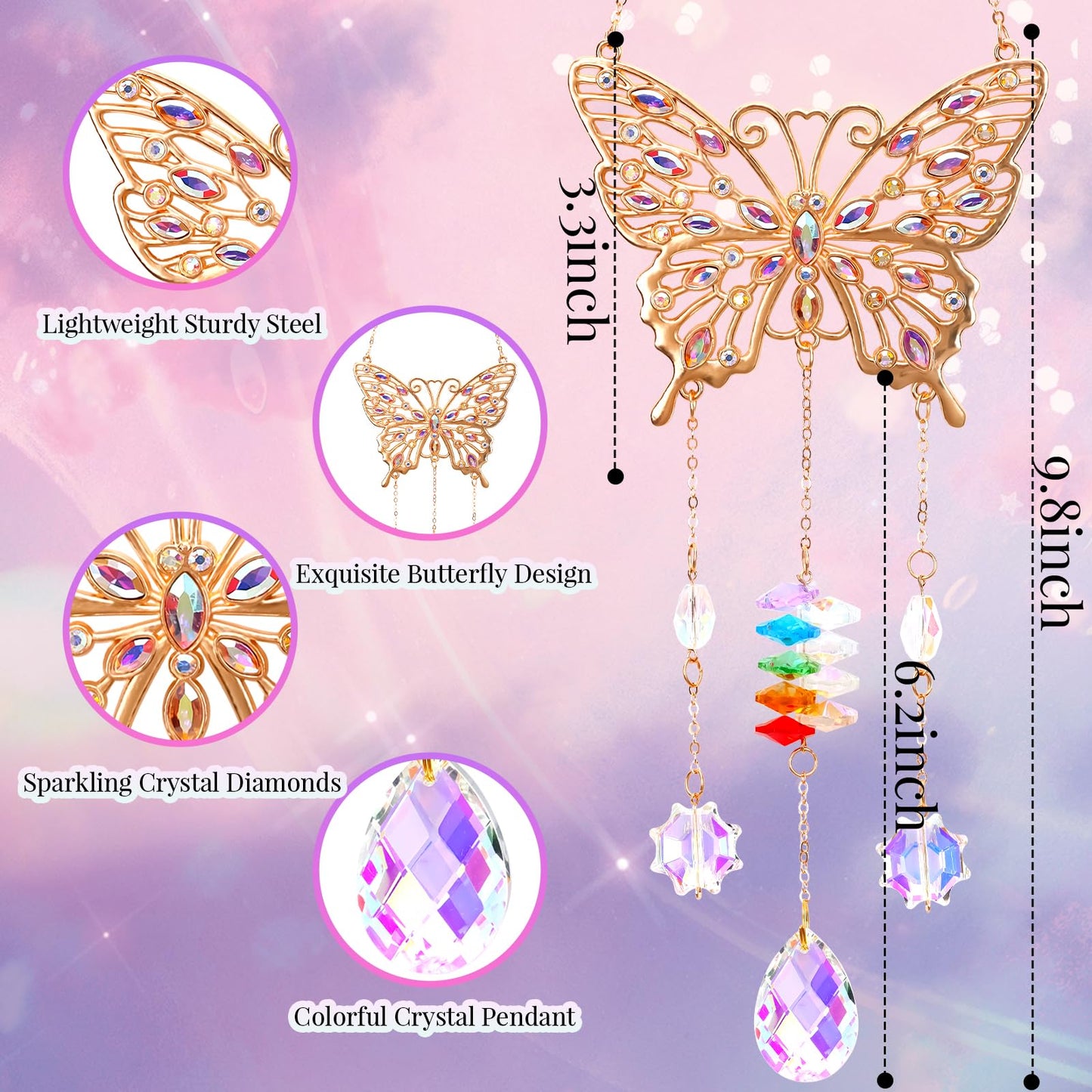 Butterfly Birthday Gifts for Women, Hanging Crystals Sun Catcher Prisms with Love Pendant for Window Room Garden Decor, Suncatcher Mothers Day Housewarming Gifts for Friends, Mom, Grandma, Wife
