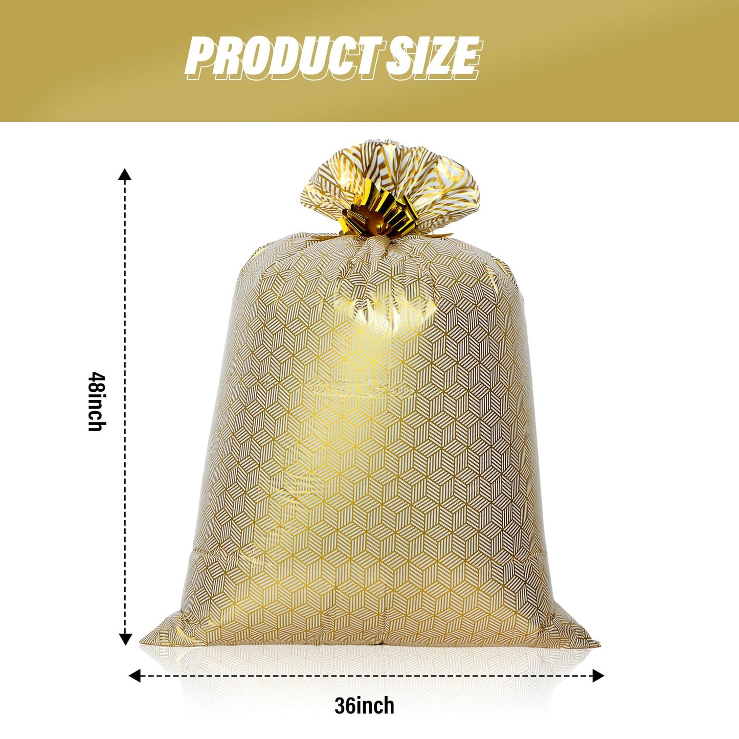 Fulmoon 4 Pcs 48 Inch Jumbo Gift Bag Golden Extra Large Bags with Pull Flowers, Plastic Giant Gift Oversized Wrapping for Graduation Wedding Birthday Baby Shower(Gold)