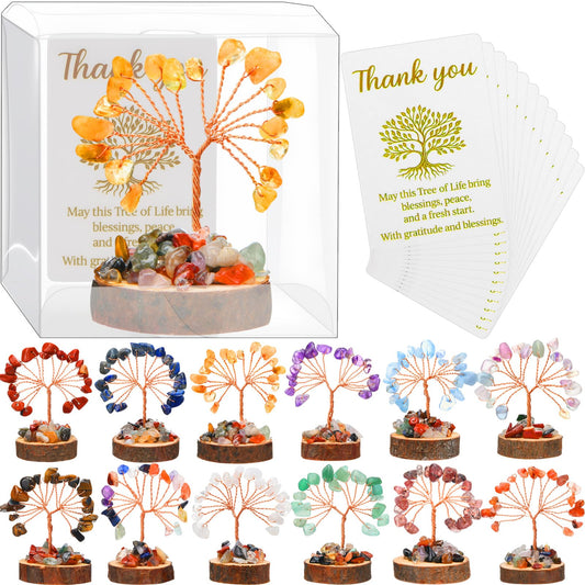 AceOrbit Mini Crystal Tree Return Birthday Gifts for Women Crystal Tree Healing Stones with Thank You Card and Box for Housewarming Positive Energy Office Decor(2.76 Inch Box,Colorful,12 Sets)