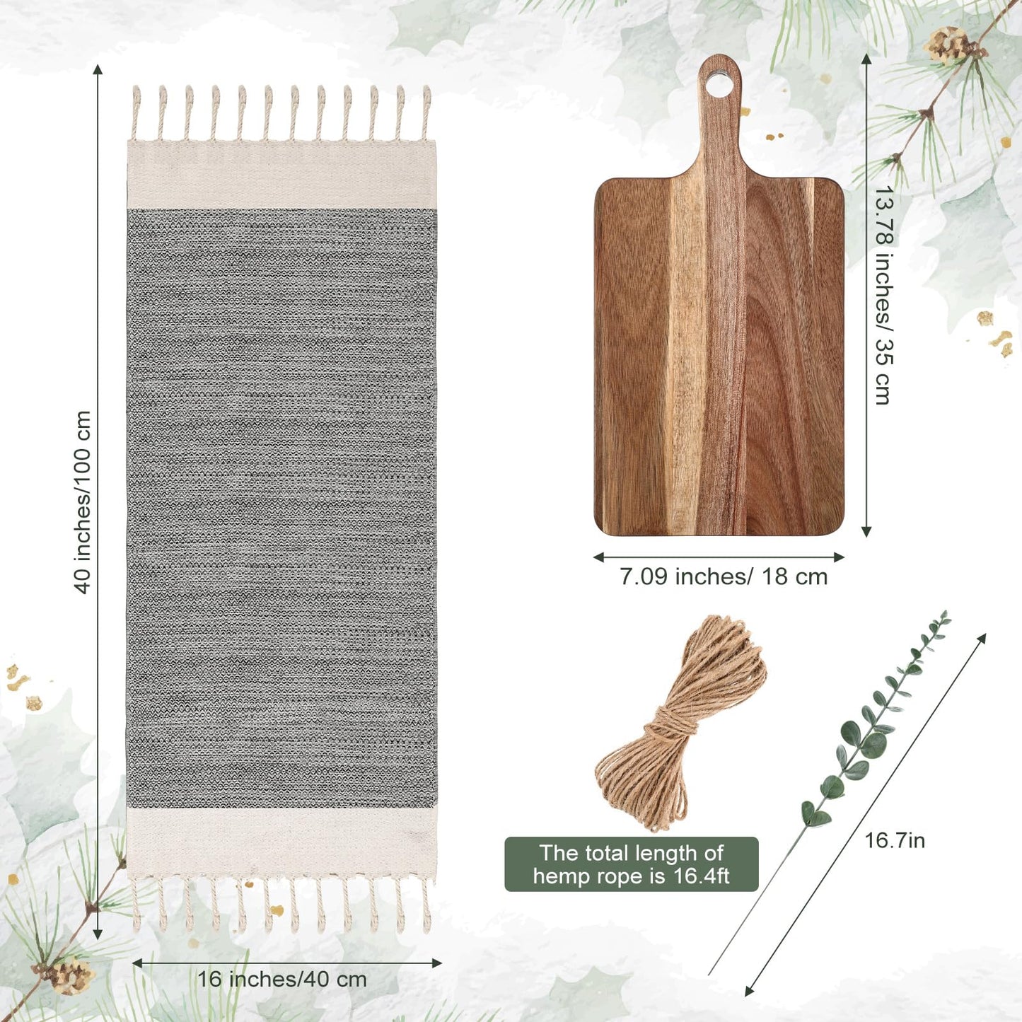Reallnaive Hostess Gifts Set for Women Housewarming Gifts Include Cutting Board Cotton Turkish Hand Towel Eucalyptus Stem and Hemp Rope for Kitchen Wedding Party New Home Housewarming