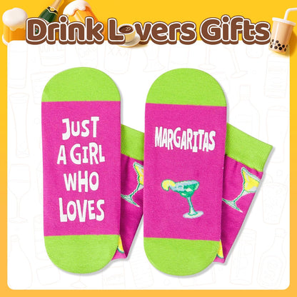 HAPPYPOP Drink Socks for Women Men - Tea Lovers Gifts, Margarita Whiskey Socks for Drinker