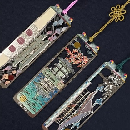 Korean Palace Gold Bookmarks - Gyeongbokgung 3-Piece Set with Traditional Tassels - Korean Souvenir New Year's Gifts