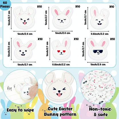 Easter Bunny Mini Erasers for Kids - 60Pcs Spring Gifts Easter Rabbit Pencil Erasers Cute Rabbit Ears Face 3D Puzzle Desk Pet Stationery for Classroom Reward Basket Stuffers Birthday Party