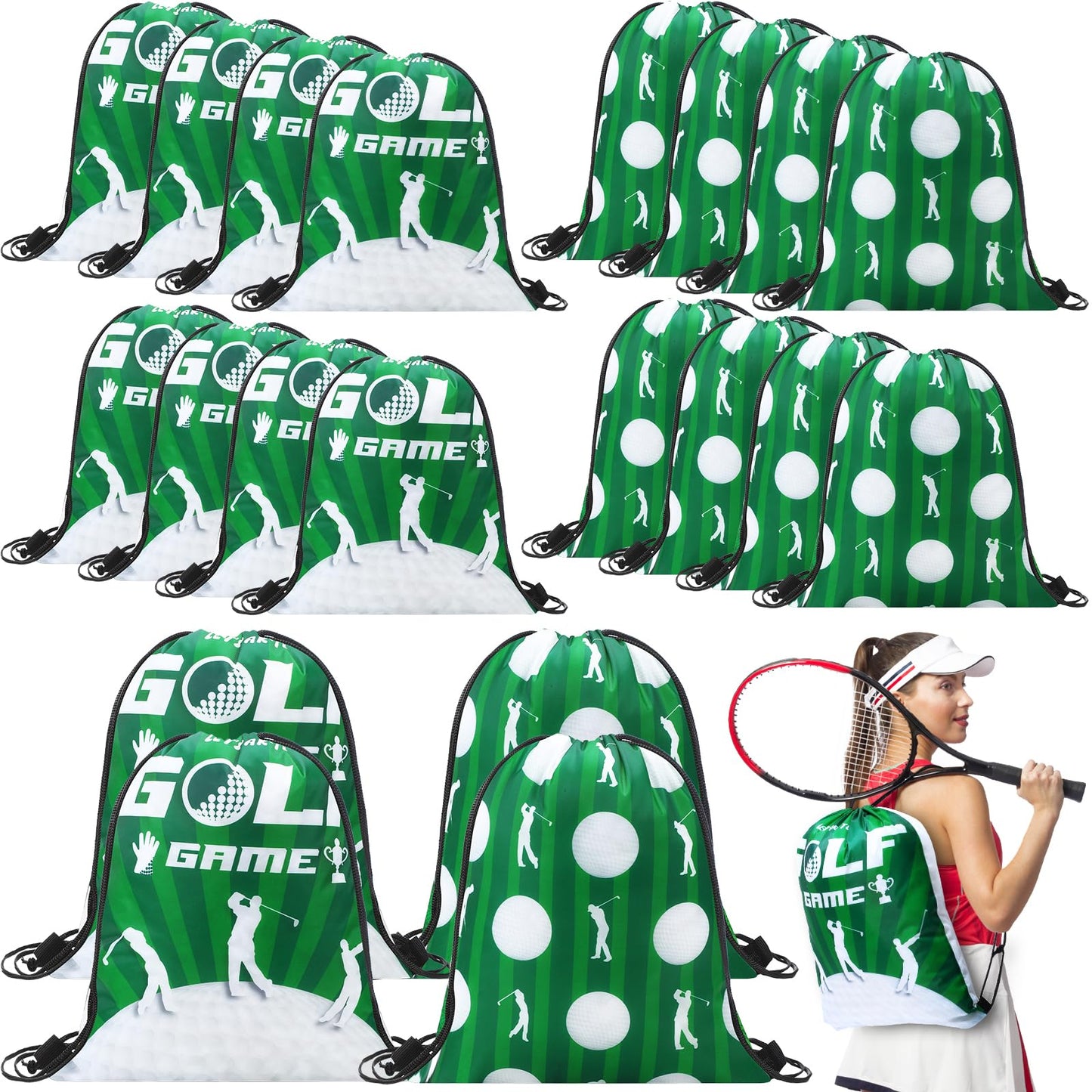 Eccliy 24 Pcs Golf Drawstring Bag Sports Gym Drawstring Golf Goodie Favor Gift Sack Bags for Adults