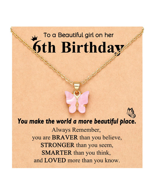 UNGENT THEM Happy 5th 6th 7th 8th 9th 10th 11th 12th Birthday Gifts, You Make The World A More Beautiful Place Butterfly Necklace Bday Presents