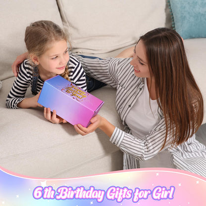6 Year Old Girl Birthday Gift Set, Gifts for 6 Year Old Girls with Glass Cup (16oz), Socks, Pearl Necklace, Beaded Bracelet, Birthday Hat, Sash & Card