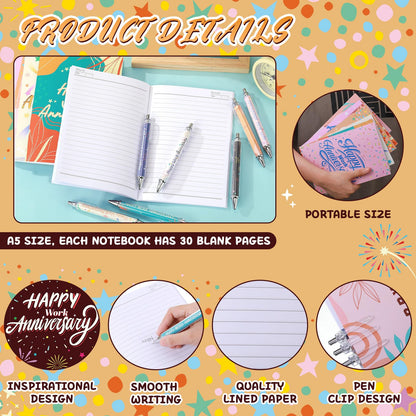 Resurhang 18 Pcs Happy Work Anniversary Gifts Set, 9 Work Anniversary Notebooks & 9 Inspirational Pens, Employee Appreciation Gifts Bulk for Staff, Coworker, Office, Company Team Recognition Supplies