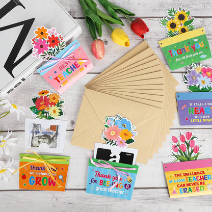 Teacher Gift Card Holder Set with Envelopes, 12 PCS Teacher Appreciation Gift Card Holders, Thank You Card for Teachers, End of Year Appreciation Gifts from Students Parents for Teachers Appreciation Week