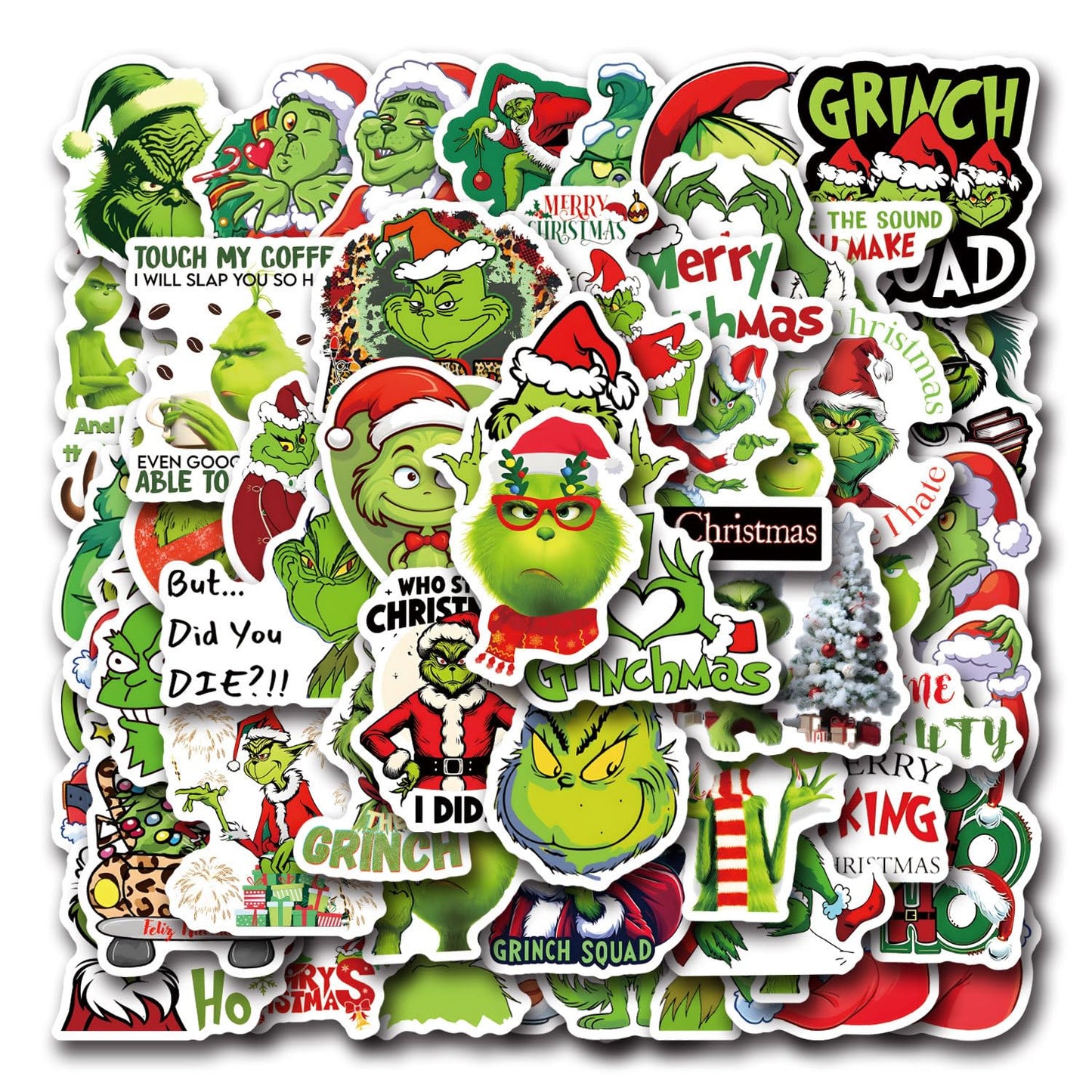55pcs Christmas Grinches Popular Stickers for Kids, Children's Cartoon Sticker for Water Bottle,Laptop,Waterproof Vinyl Decals for Teens Girls Boys (Green-B)