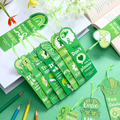Skyygemm 120 Pcs Mental Health Awareness Bookmarks Green Positive Psychology Affirmation Therapy Inspirational Bookmarks Spiritual Gifts Mental Health Month Event Classroom Stationery Handout Supplies