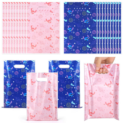 Czlotyh 50 PCS Cartoon Themed Party Favor Bags Plastic Birthday Goodie Bags Blue Pink Candy Bags for Holiday Birthday Party Gift Giving Decorations