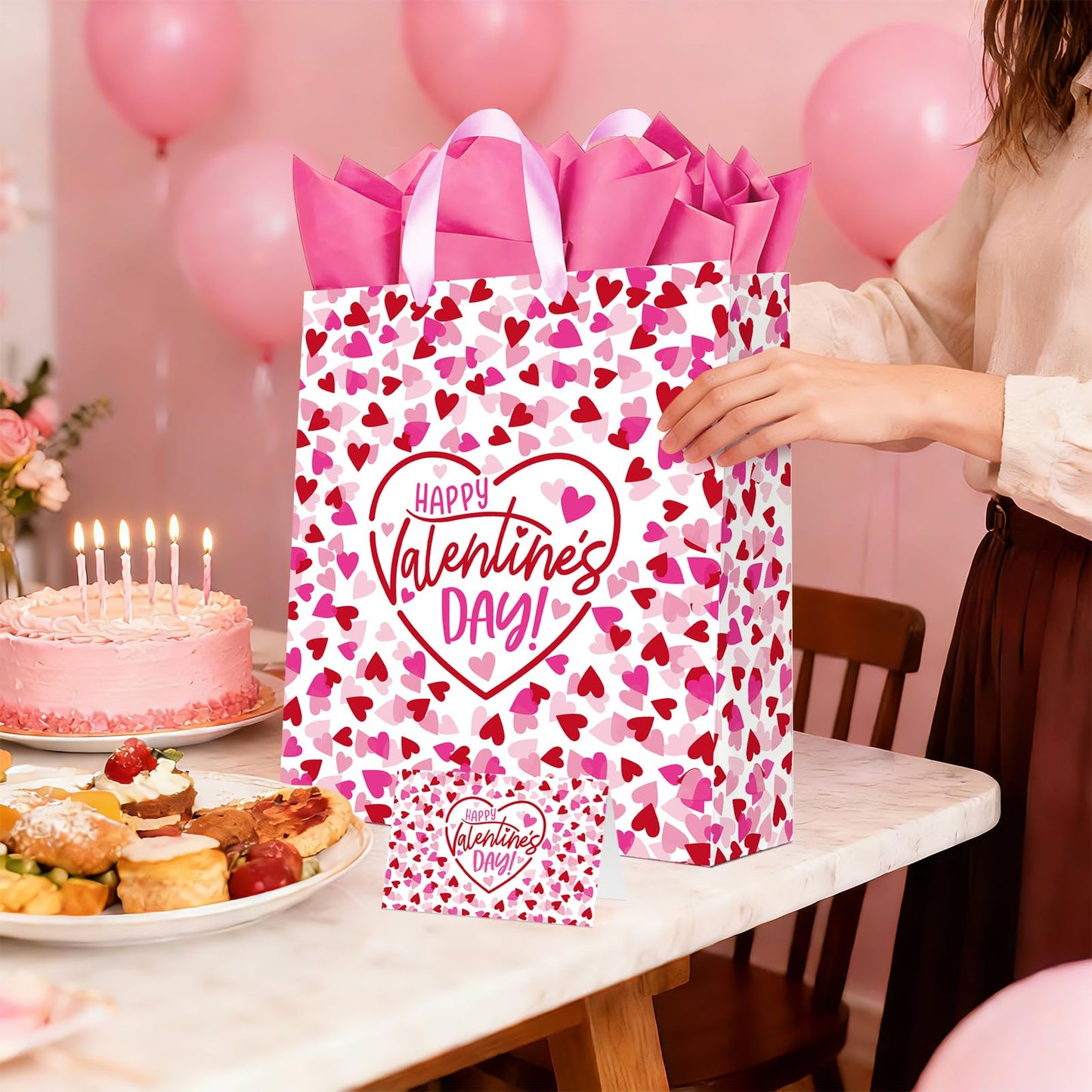 15" Valentines Gift Bags with Tissue Paper & Card - for Men, Women, Kids, Him, Her, Boyfriend, Girlfriend & Classroom Celebrations | Happy Valentine's Day