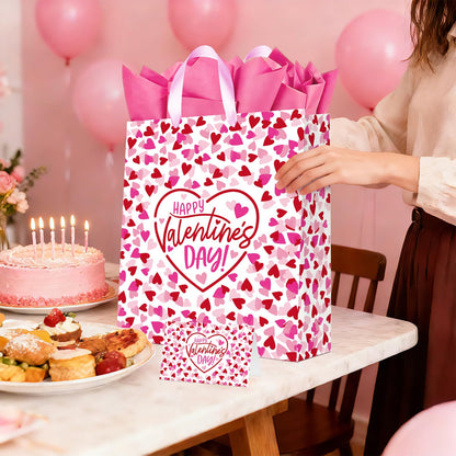 15" Valentines Gift Bags with Tissue Paper & Card - for Men, Women, Kids, Him, Her, Boyfriend, Girlfriend & Classroom Celebrations | Happy Valentine's Day