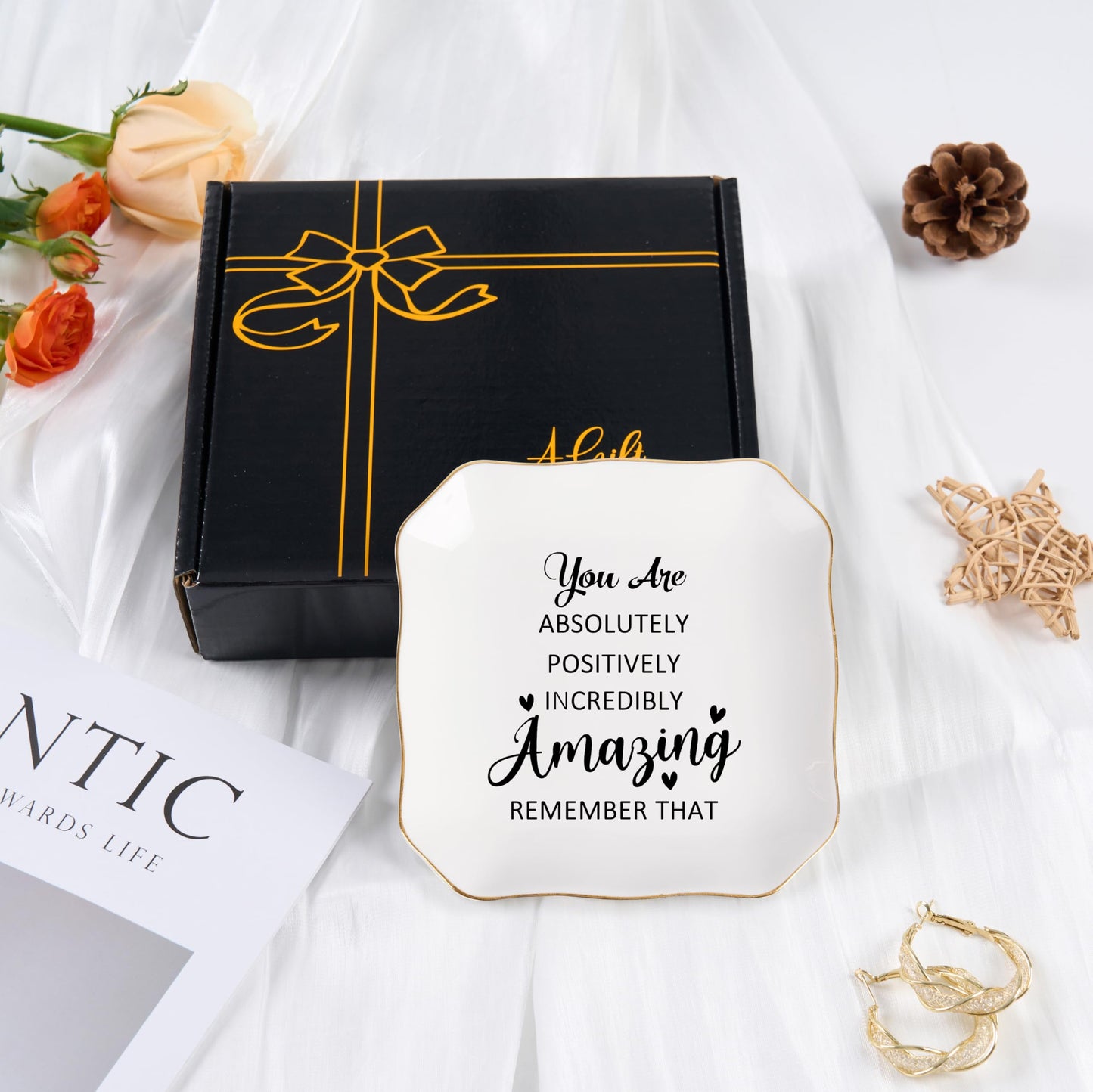 Birthday Gifts for Women Ring Jewelry Dish Tray, You Are Amazing Gifts for Women Friend Coworker Mom Sister Teacher Retirement Thank You Cheer Up Inspirational Encouragement Gift for Woman