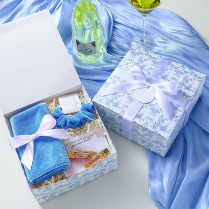 Faccito Blue 8 Pack Floral bridesmaid proposal Gift Boxes 8 x 8 x 4 Inch Flower Paper Boxes with Ribbon Label Card for Wedding Bridesmaid Gift Bridal Baby Shower Birthday Party Favor (Chinoiserie)