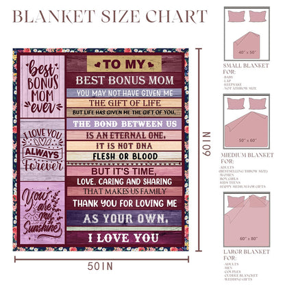 Gifts for Bonus Mom from Daughter, Bonus Moms Blanket Birthday Gifts from Son Mothers Day Christmas Bday Presents for Mother in Law Step Mom Stepmom 50" X 60"