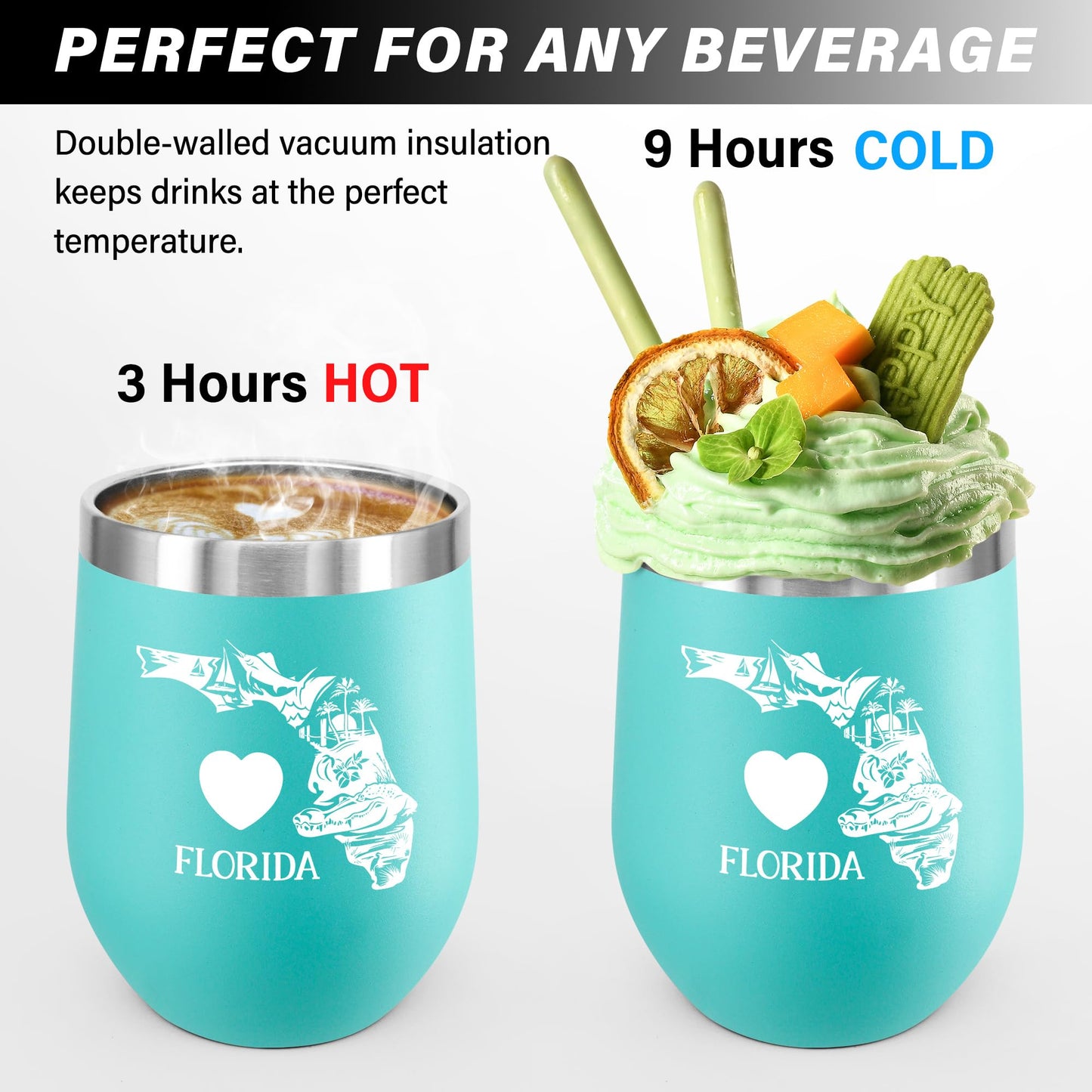 Love Florida 12 OZ Insulated Wine Tumbler,with Lid Vacuum Stainless Steel Coffee Mug,Unique Florida Themed Best Gifts for Friend Lover Wife Girlfriend,Idea for Women,Souvenirs (Mint)