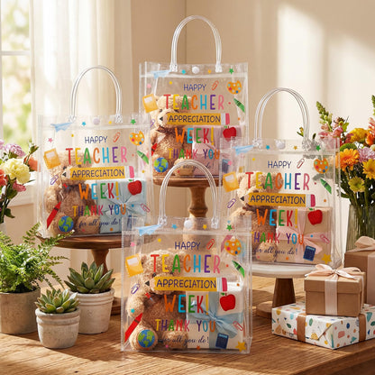Sweetude 24 Pcs Teacher Appreciation Week PVC Plastic Gift Bags with Handles Back to School Gifts for Teachers' Day First End of the School Year