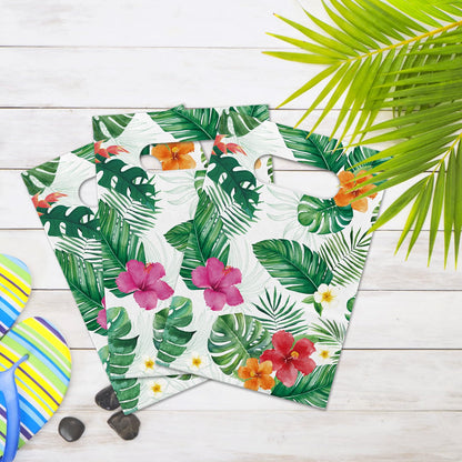 FRIDAY NIGHT 24 Pcs Luau Party Favor Bags Hawaiian Tropical Gift Bags with Handles White Paper Treat Bags Monstera Leaf Floral Design for Summer Birthday Decorations