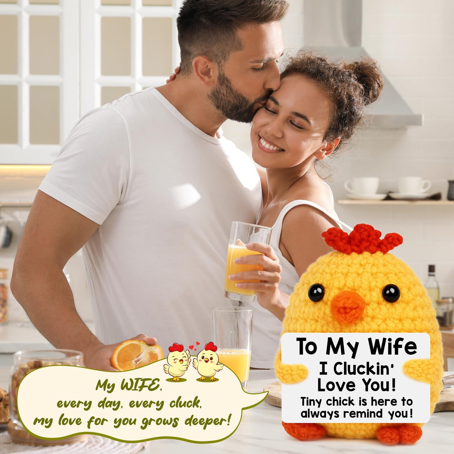 Mothers Day Wife Present from Husband, Wife Birthday Gifts Idea, Wife's Anniversary I Love You Gifts from Husband, Mother's Day Romantic Couples Present, Funny Handmade Crochet Chicken Wife's Gift