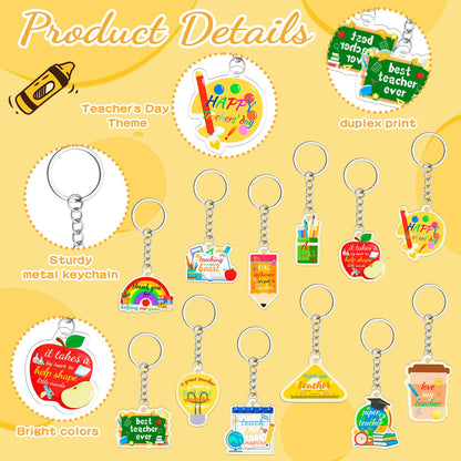 60 Pcs Teacher Keychain Teacher Appreciation Gifts in Bulk 12 Style Apple Acrylic Keychain Key Rings Thank You Key Chain Graduation Gift for Teachers Women and Men