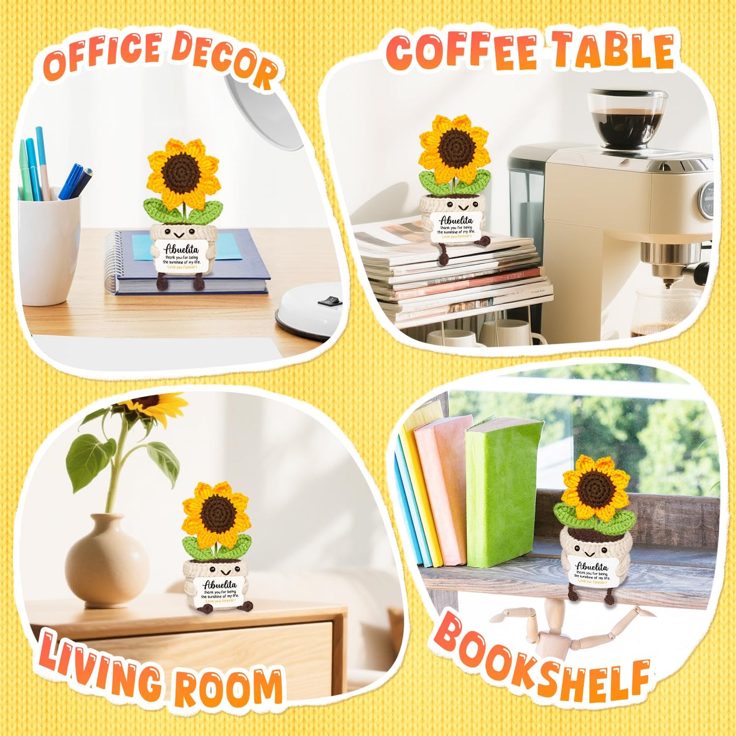 AceThrills Abuelita Gifts, Regalos para Abuela | Regalos de Cumpleaños de Nietos para Día de la Madre, Navidad y Cumpleaños - Hecho a Mano con Crochet Divertido y Bonito Girasol