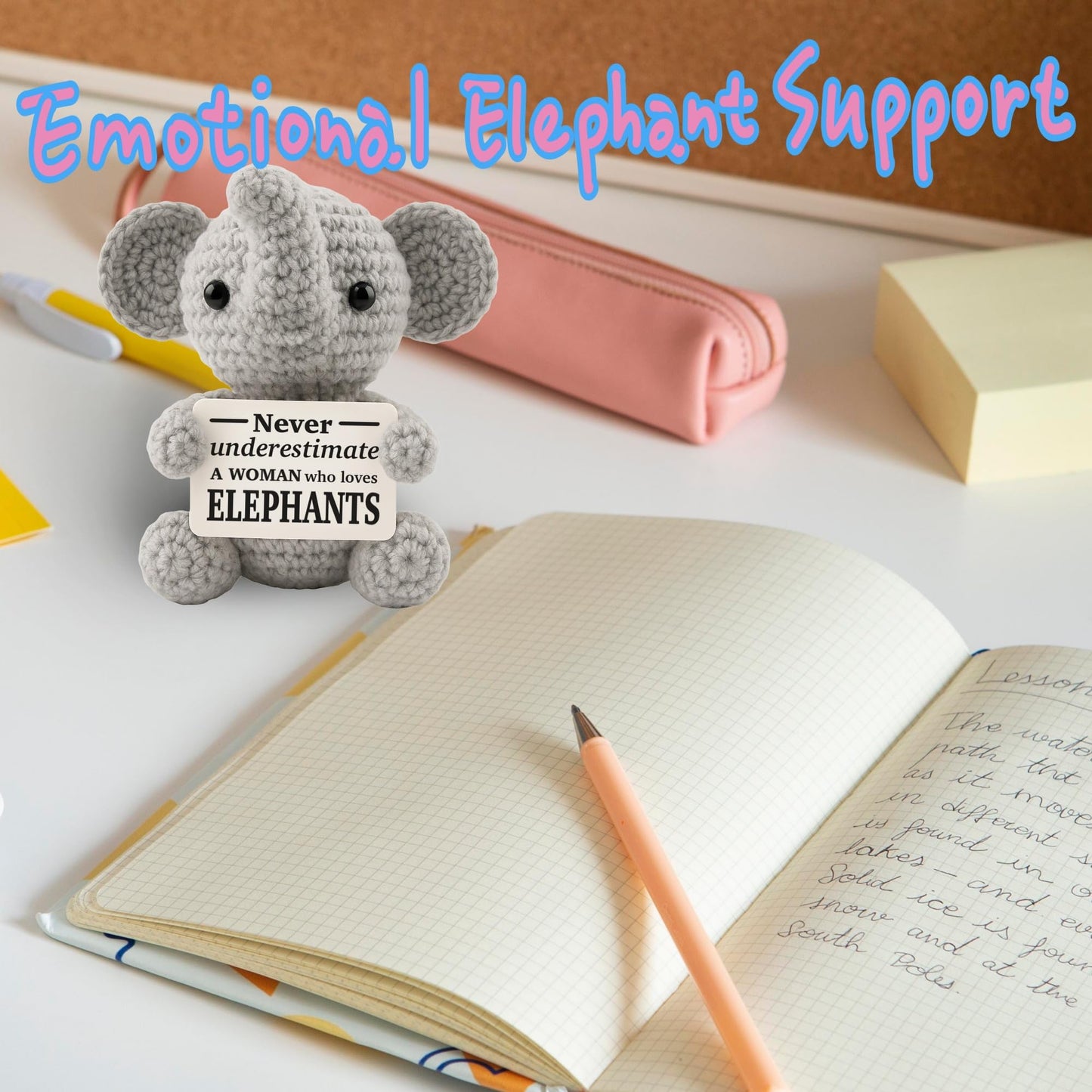 Elephants Gifts for Women, Emotional Support Animal for Mom Sister, Inspirational Friendship Crochet Gifts for Coworkers Friends Christmas Funny Positive Stocking Stuffers Secret Santa