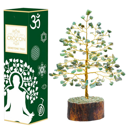 Crocon® Green Aventurine Healing Crystal Tree Bonsai, Desk Decor for Women Room & Office Decor Spiritual Gift Meditation Crystals for Home Decor Cute House Warming Gifts for Women Mom Birthday 7-8"