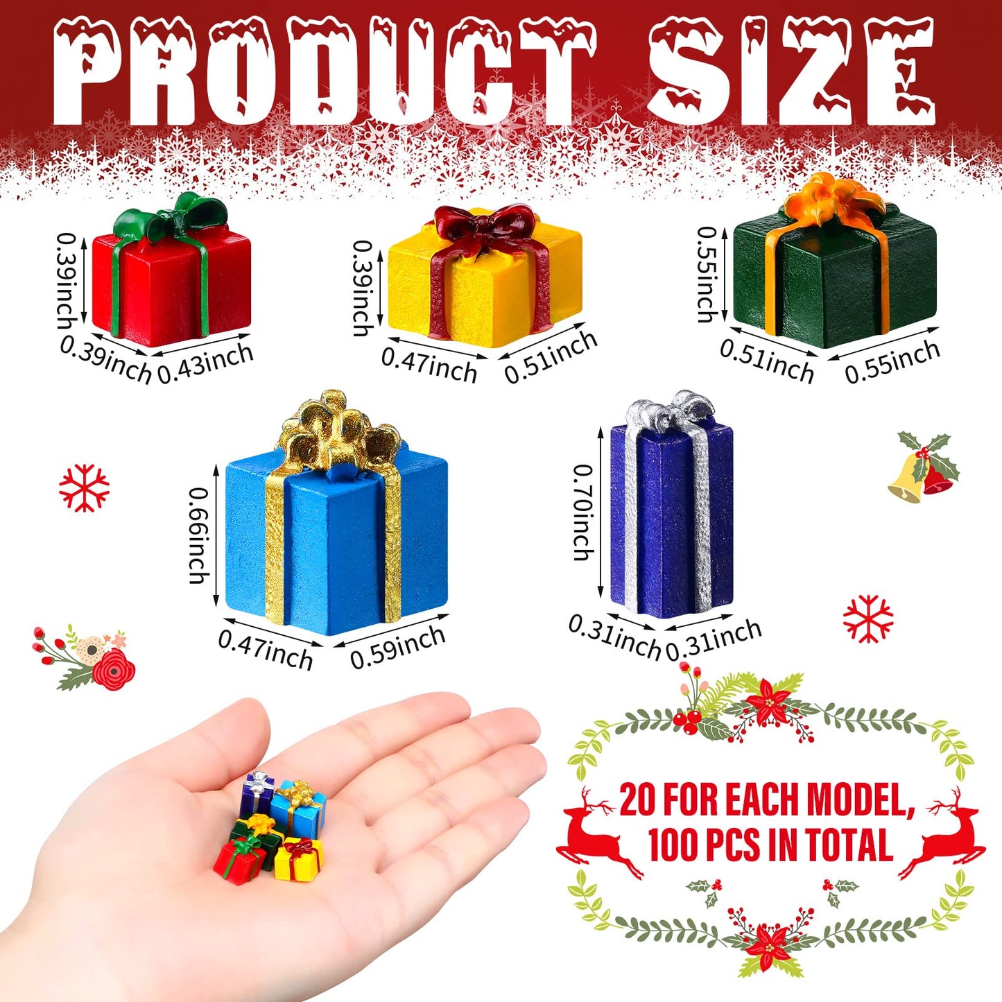 Bucherry 100 Pcs Christmas Miniature Ornaments Kit - Mini Boxes Ornament DIY Craft Resin Xmas Charms for DIY Garden Accessories Christmas Tree Decoration Phone Case Making